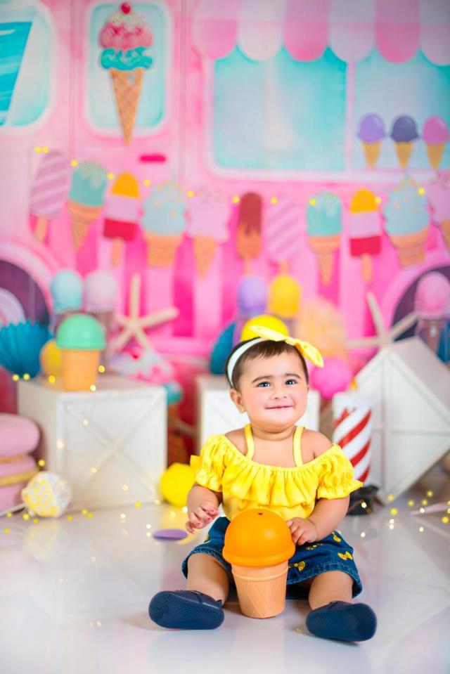 Mahveen enjoying a colourful ice-cream themed setup